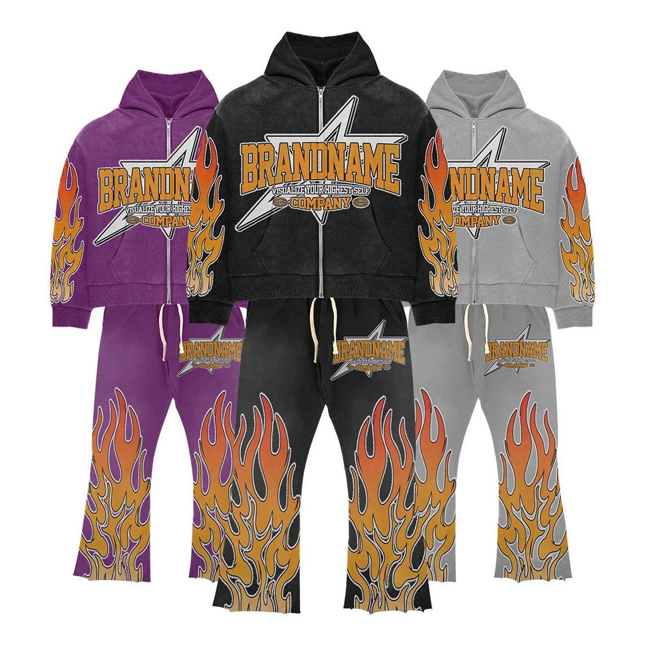 Men’s Graphic Streetwear Tracksuit – Washed Hoodie Set