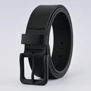 Black Leather Belt – Grey Buckle