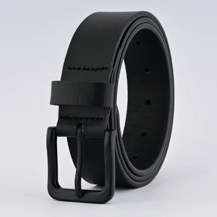 Black Leather Belt – Grey Buckle