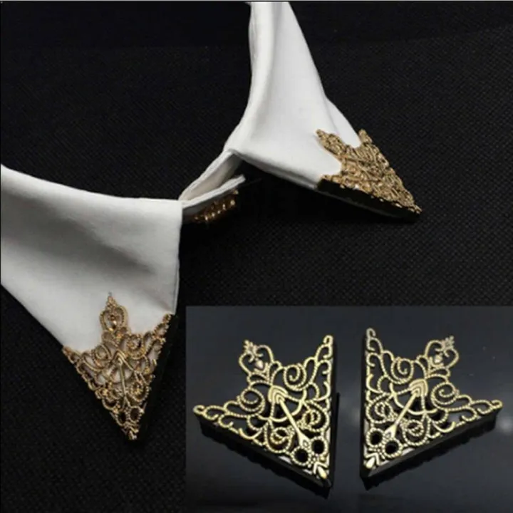 Vintage Fashion Triangle Shirt Collar Lapel Pin for Men and Women Hollowed Out Crown Brooch Corner Emblem Jewelry Accessories With Gift Box