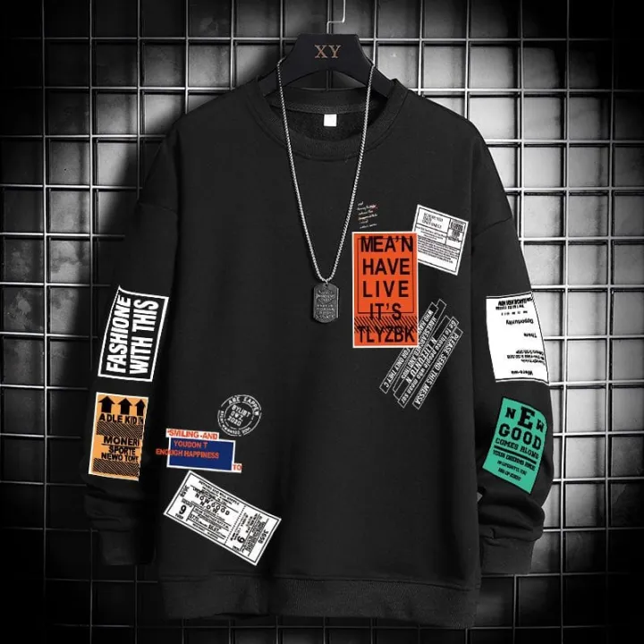 Mean Have Live" Cyber-Tech Oversized Sweatshirt – Black / Multi-Patch