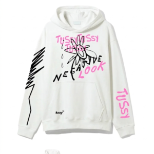 TUSSY "Negative Look" Oversized Graphic Hoodie – White/Pink/Black