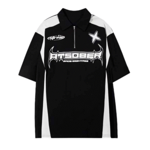 ATSOBER" Racing Zipper Polo – Cyber-Y2K High Street Tee
