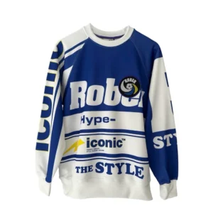 Retro Racing Blue & White Graphic Oversized Sweatshirt – Iconic Style Edition